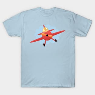 Cute bird flying red airplane cartoon illustration T-Shirt